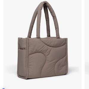 Quilted Puffer Tote Bag in Taupe